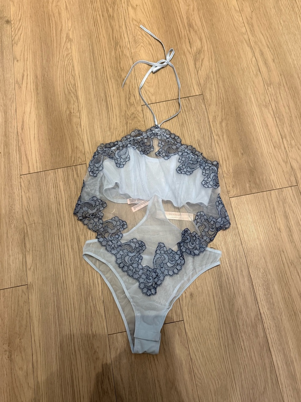 victoria’s secret Sheer Boho Floral Embroidery Halter-Neck Teddy